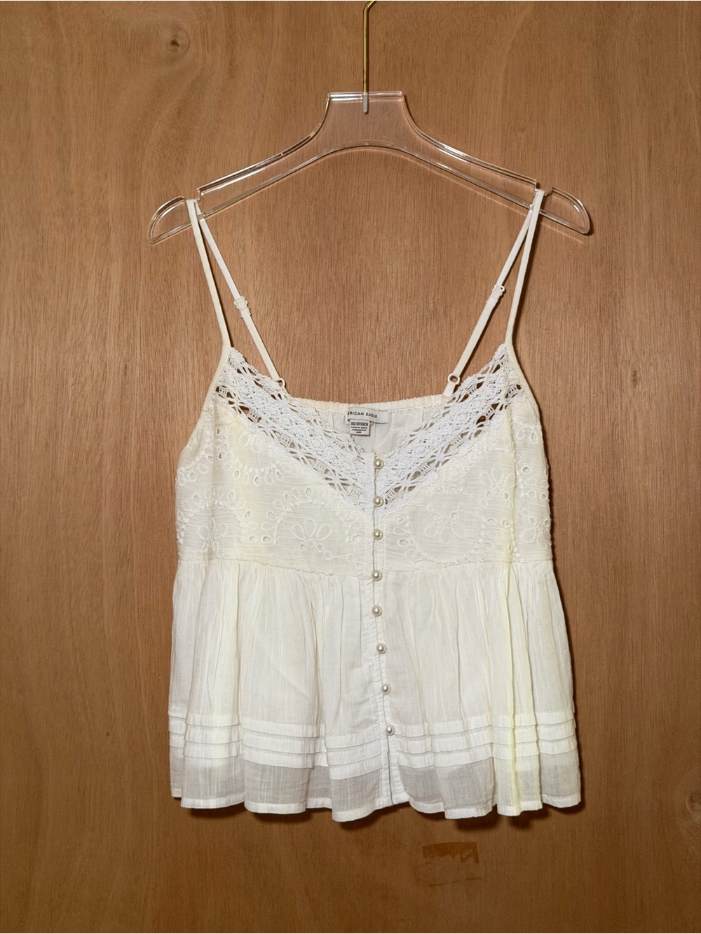 American Eagle Outfitters Cream Lace-Trim Button-Front Camisole